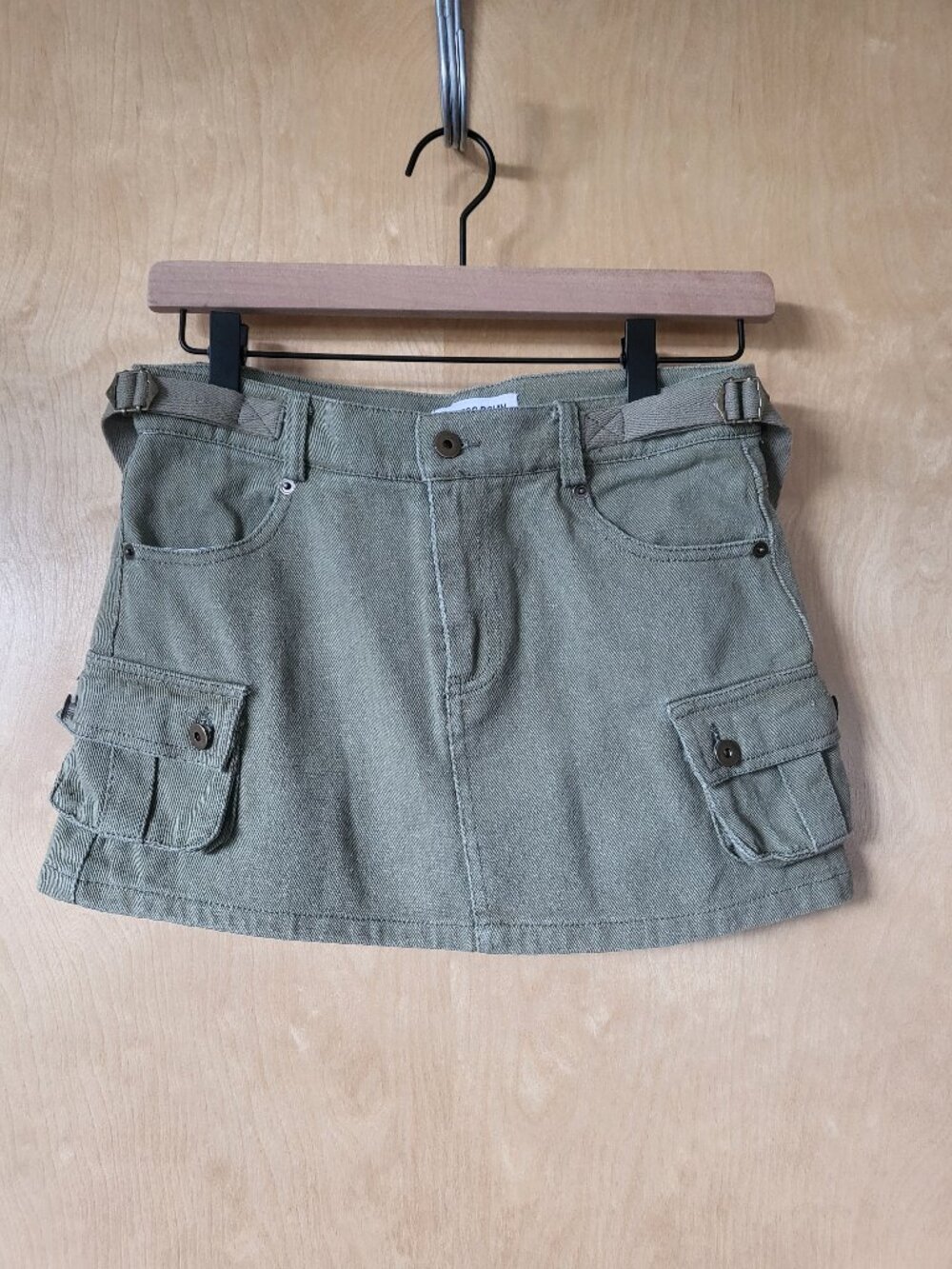 Princess Polly Cargo Denim Mini Skirt Washed Green Size 2